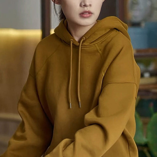 Γυναικείο φούτερ με επένδυση καθαρό μοντέλο με κουκούλα και κορδόνια