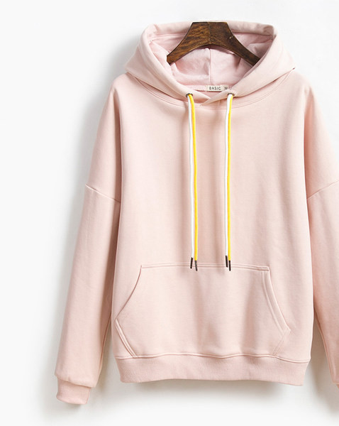 Μονόχρωμο γυναικείο φούτερ με κουκούλα και τσέπη, νέο μοντέλο