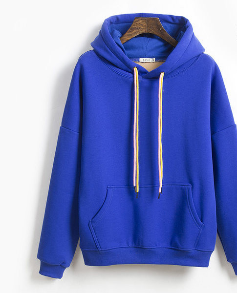 Μονόχρωμο γυναικείο φούτερ με κουκούλα και τσέπη, νέο μοντέλο