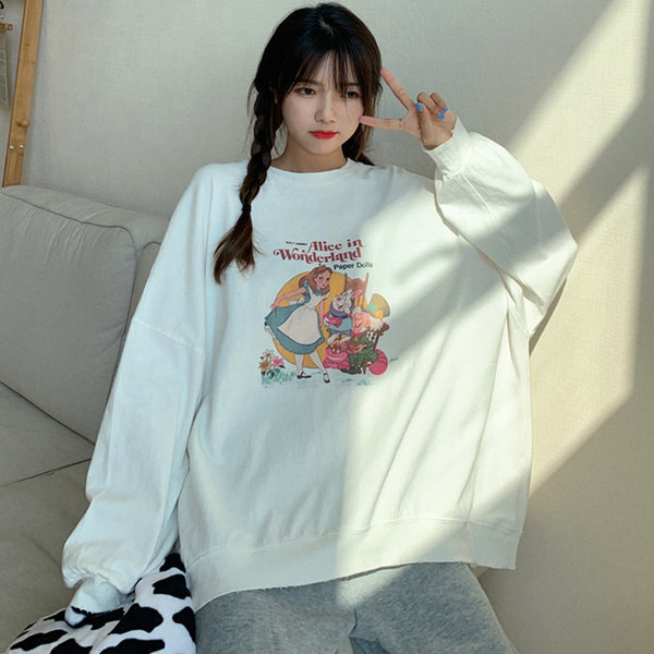 Värvilise trükise ja ovaalse kaelusega naiste dressipluus