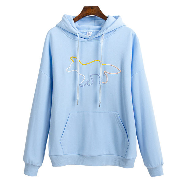 Ежедневен дамски суичър с бродерия и джоб -син цвят