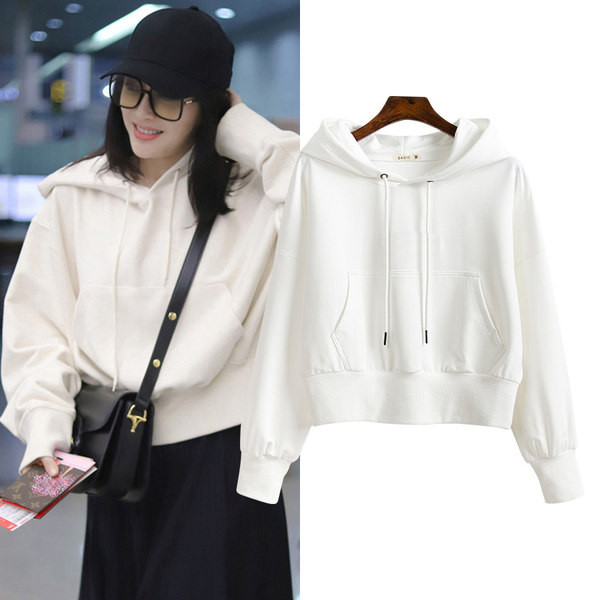 Naiste vabaaja pikkade varrukatega kapuutsiga pusa