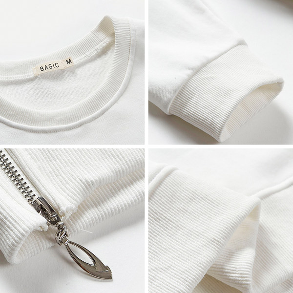 Casual φούτερ σε λευκό χρώμα με οβάλ λαιμόκοψη και φερμουάρ