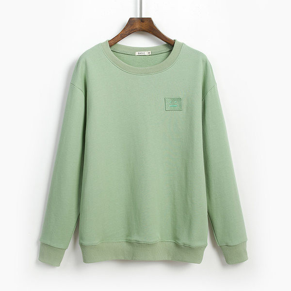 Едноцветен дамски суичър с овално деколте 