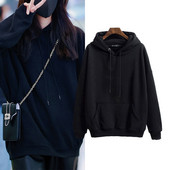 Γυναικείο μαύρο φούτερ με κορδόνια και τσέπες