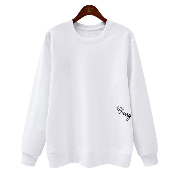 Дамски ежедневен суичър с обло деколте -бял цвят