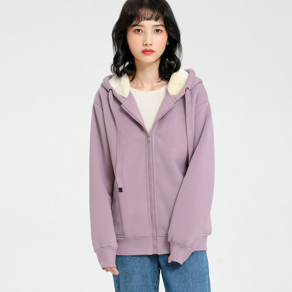 Női téli pulóver vastag bélelt kapucnival és cipzárral