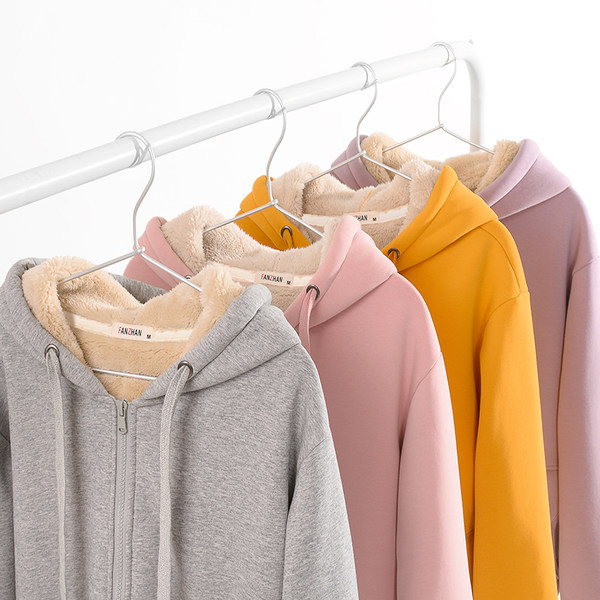 Női téli pulóver vastag bélelt kapucnival és cipzárral