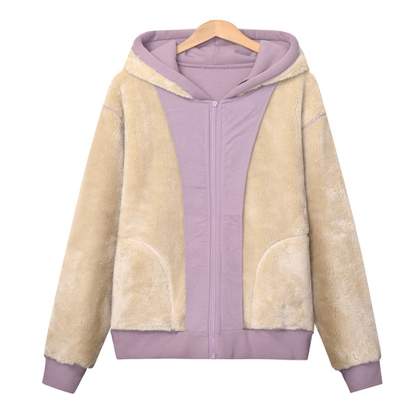 Női téli pulóver vastag bélelt kapucnival és cipzárral