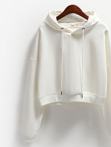 Едноцветен дамски къс суичър с качулка и връзки