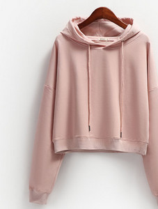 Едноцветен дамски къс суичър с качулка и връзки