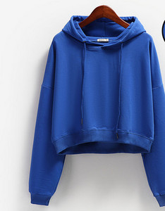 Едноцветен дамски къс суичър с качулка и връзки