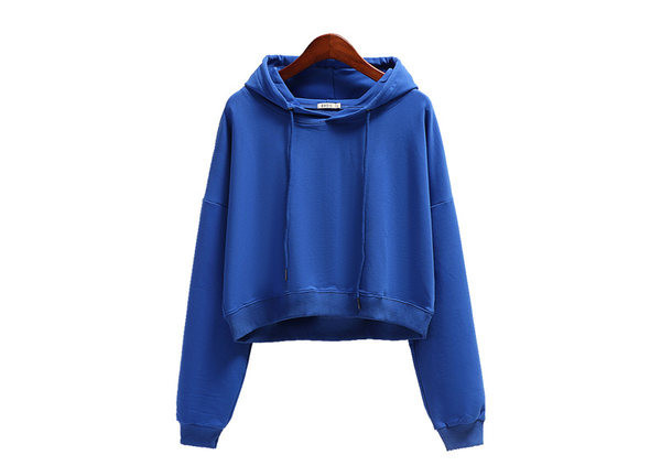 Едноцветен дамски къс суичър с качулка и връзки