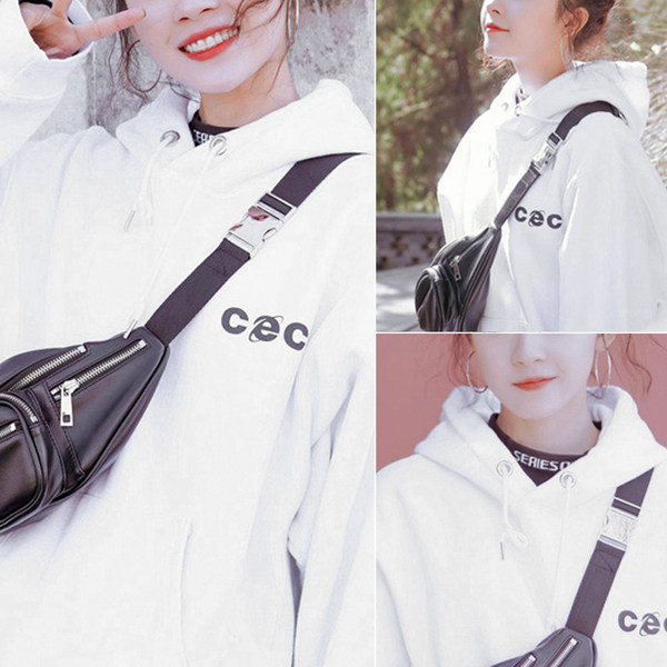 Дамски ежедневен суичър в бял цвят с бродиран надпис и качулка 