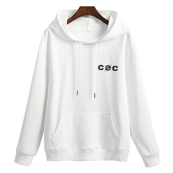 Дамски ежедневен суичър в бял цвят с бродиран надпис и качулка 