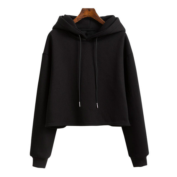 Μοντέρνο γυναικείο φούτερ με κουκούλα σε μαύρο χρώμα
