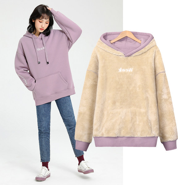 Дамски зимен суичър с кадифена подплата и качулка 