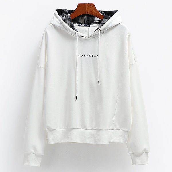 Casual γυναικείο φούτερ με κουκούλα και επιγραφή - λευκό χρώμα