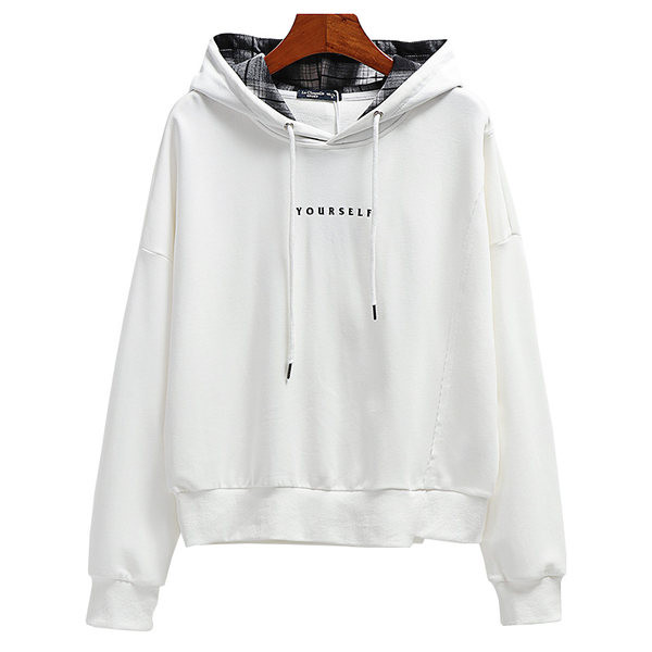 Casual γυναικείο φούτερ με κουκούλα και επιγραφή - λευκό χρώμα