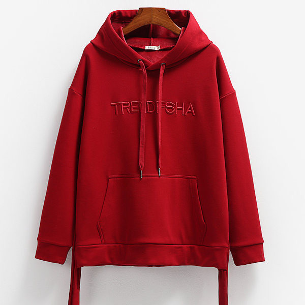 Hímzett feliratú női kapucnis pulóver - vastagon bélelt