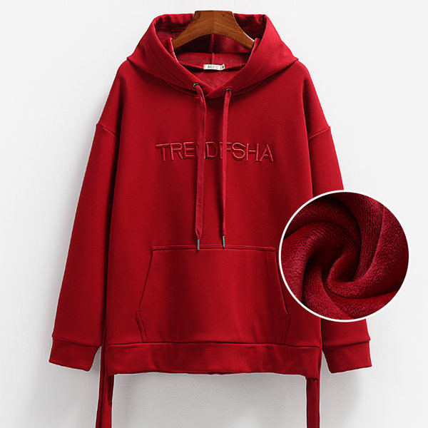 Hímzett feliratú női kapucnis pulóver - vastagon bélelt