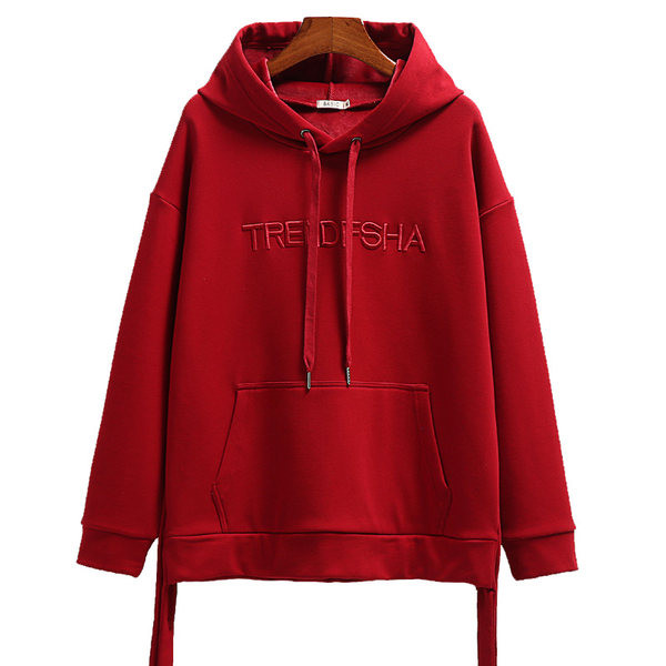 Hímzett feliratú női kapucnis pulóver - vastagon bélelt