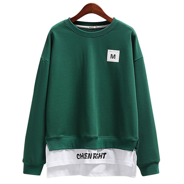 Női bő pulóver béléssel és felirattal