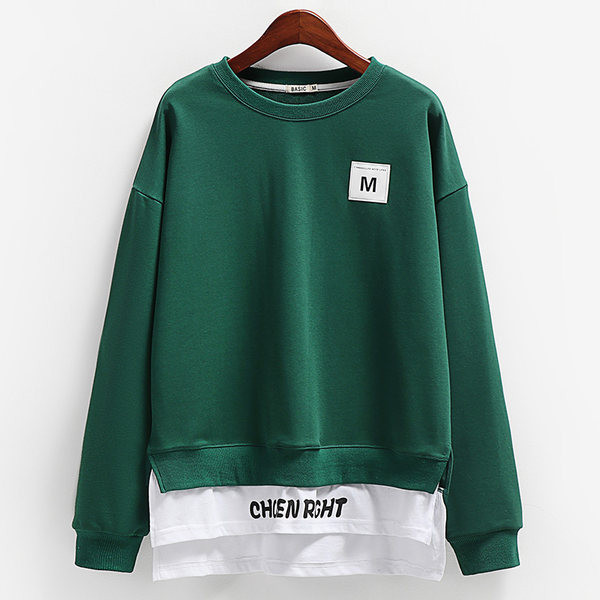 Női bő pulóver béléssel és felirattal