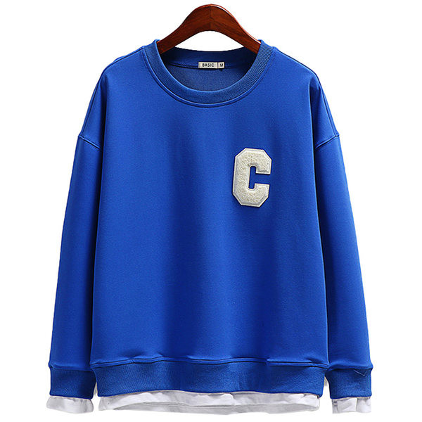 Sinist värvi ja ümara kaelusega naiste dressipluus