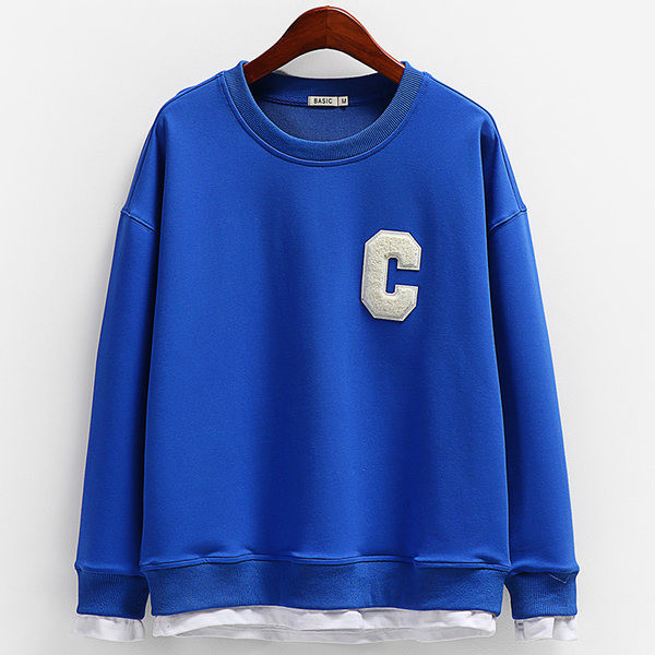 Sinist värvi ja ümara kaelusega naiste dressipluus