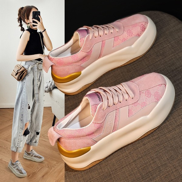 Modern női cipők fűzővel - rózsaszín és barna színű