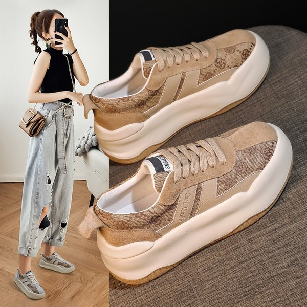 Modern női cipők fűzővel - rózsaszín és barna színű