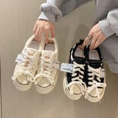 Нов модел дамски текстилни кецове с висока подметка 4см и връзки