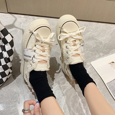 Нов модел дамски текстилни кецове с висока подметка 4см и връзки