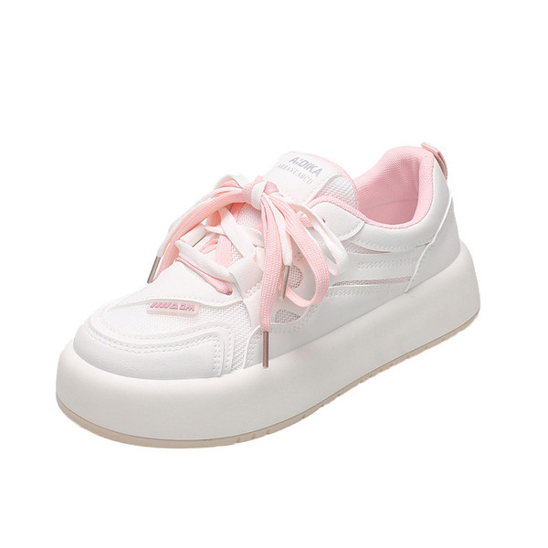 Νέο μοντέλο γυναικεία δερμάτινα sneakers με επίπεδη σόλα και χρωματιστά κορδόνια