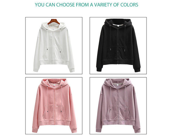 Női pulóver cipzárral és kapucnival, különböző színekben