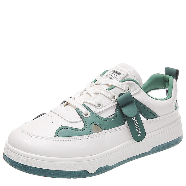 Μοντέρνα γυναικεία sneakers με κορδόνια σε λευκό και πράσινο χρώμα