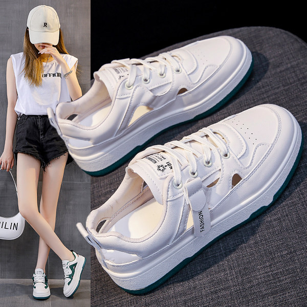 Μοντέρνα γυναικεία sneakers με κορδόνια σε λευκό και πράσινο χρώμα