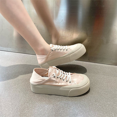 Νέο μοντέλο γυναικεία σατέν sneakers με ψηλή σόλα 6cm και κορδόνια