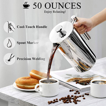 Εγχειρίδιο French Press Coffee Maker Stainless Steel Coffee Percolator Pot, Double Wall & Large Capacity Δοχεία καφέ Cafetiere