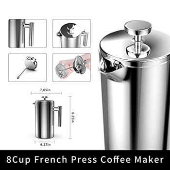 Εγχειρίδιο French Press Coffee Maker Stainless Steel Coffee Percolator Pot, Double Wall & Large Capacity Δοχεία καφέ Cafetiere