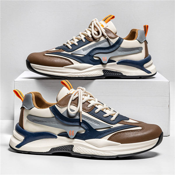 Férfi eko bőr tornacipő fűzővel és különböző színes motívumokkal