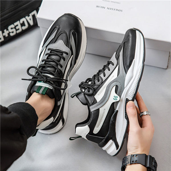 Férfi eko bőr tornacipő fűzővel és különböző színes motívumokkal