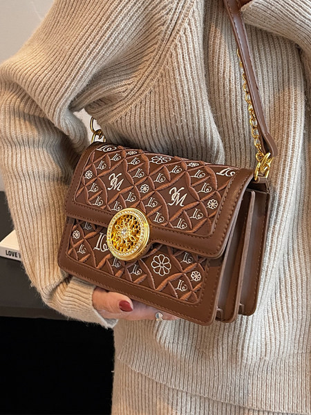 Moteriškas kvadratinis krepšys su siuvinėjimais ir dekoratyviniais akmenimis