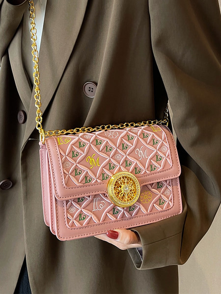 Moteriškas kvadratinis krepšys su siuvinėjimais ir dekoratyviniais akmenimis