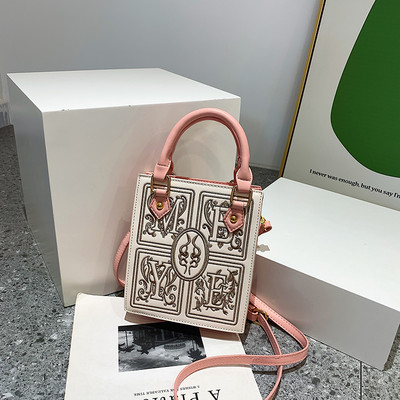 Μόδα μίνι δερμάτινη τσάντα με κέντημα για γυναίκες