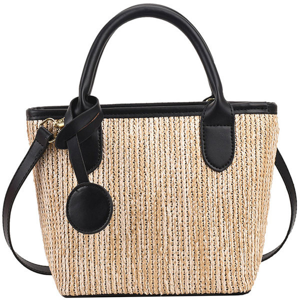 Γυναικεία ψάθινη τσάντα με δερμάτινα στοιχεία