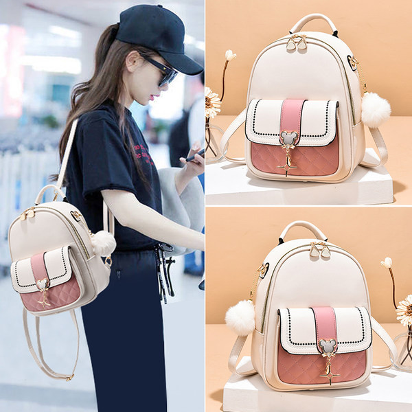 Naiste nahast seljakott tasku ja võtmehoidjaga