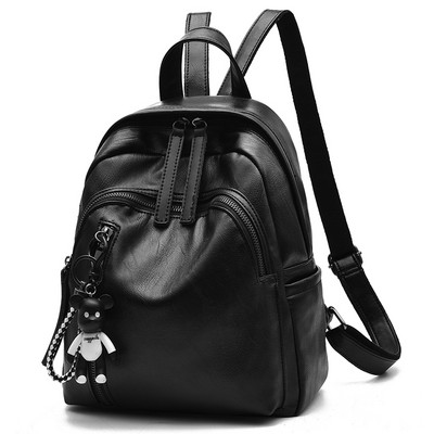 Casual γυναικείο σακίδιο πλάτης με τσέπες σε μαύρο χρώμα