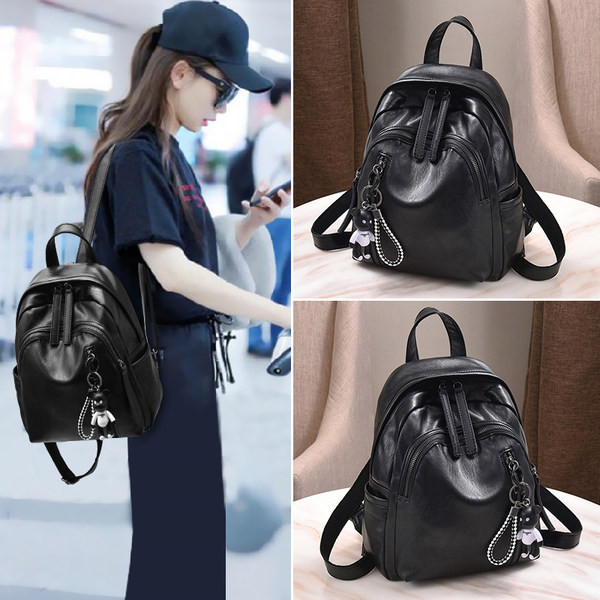 Casual γυναικείο σακίδιο πλάτης με τσέπες σε μαύρο χρώμα